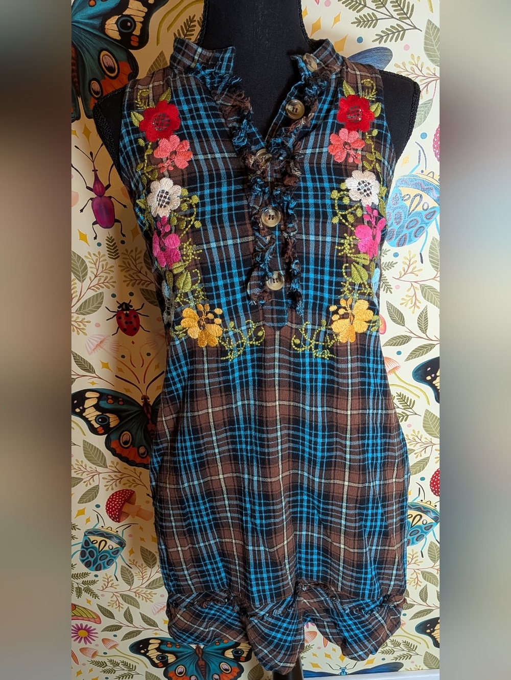 Ivy Jane Brown and Blue Plaid Sleeveless Tunic Dress